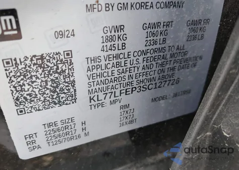 2025 Chevrolet Trax Fwd Ls from USA, damaged, VIN KL77LFEP3SC127726